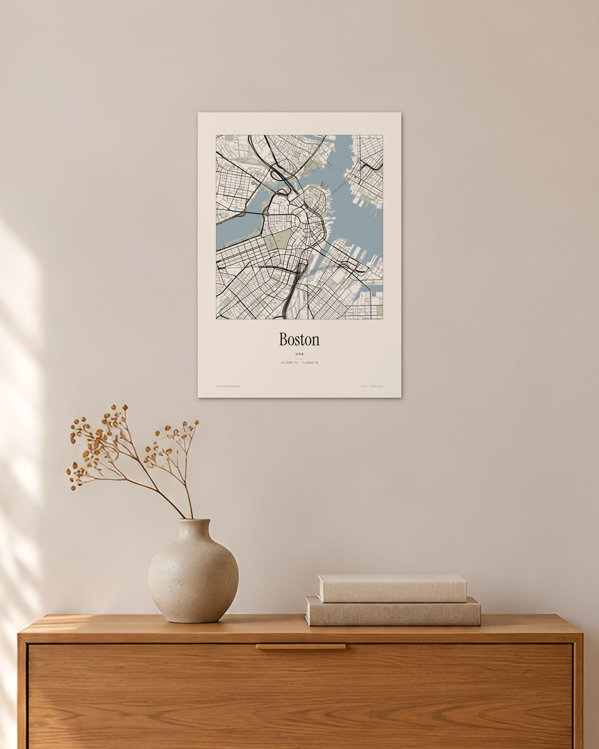 Boston Stadtplan – Wandbild – 30 × 42 cm ohne Rahmen – Raumansicht – Art Bros