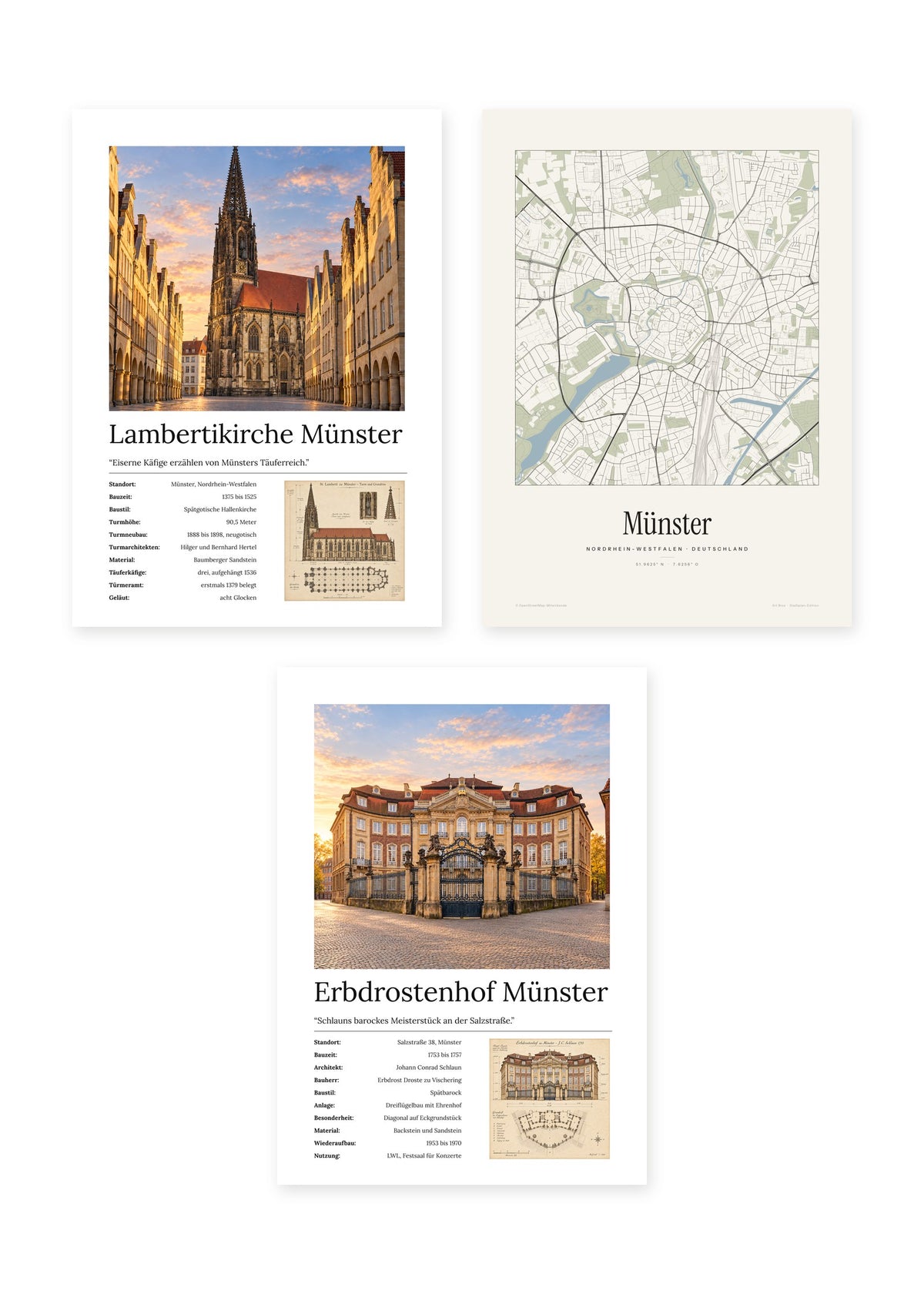 Münster Altstadt Bundle – 3er-Set Wandbilder – Kunstdruck – Art Bros