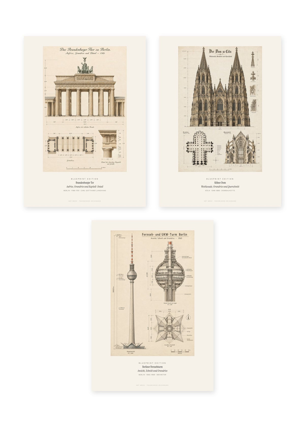 Blueprint Deutschland – 3er-Set Wandbilder – Kunstdruck – Art Bros