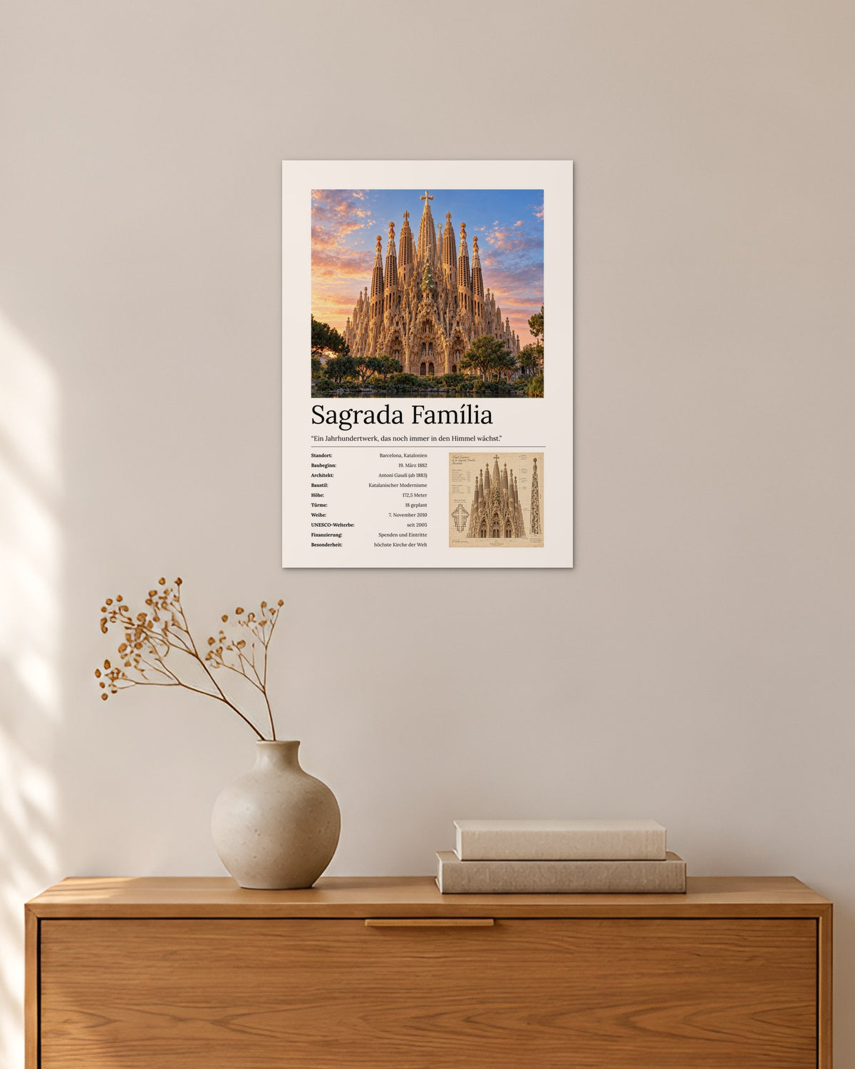 Sagrada Família Wandbild – 30 × 42 cm ohne Rahmen – Raumansicht – Art Bros