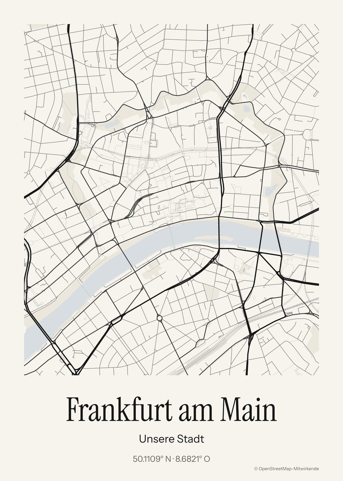 Personalisierte Stadtkarte Frankfurt am Main – Stil Hell – Art Bros