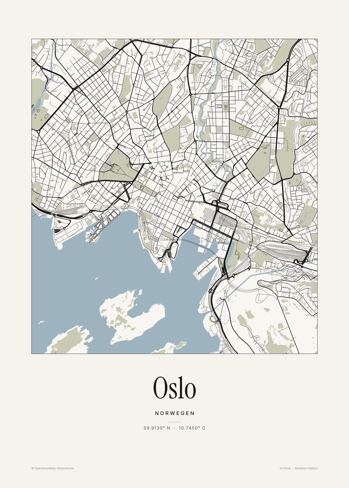 Oslo Stadtplan – Wandbild – Art Bros