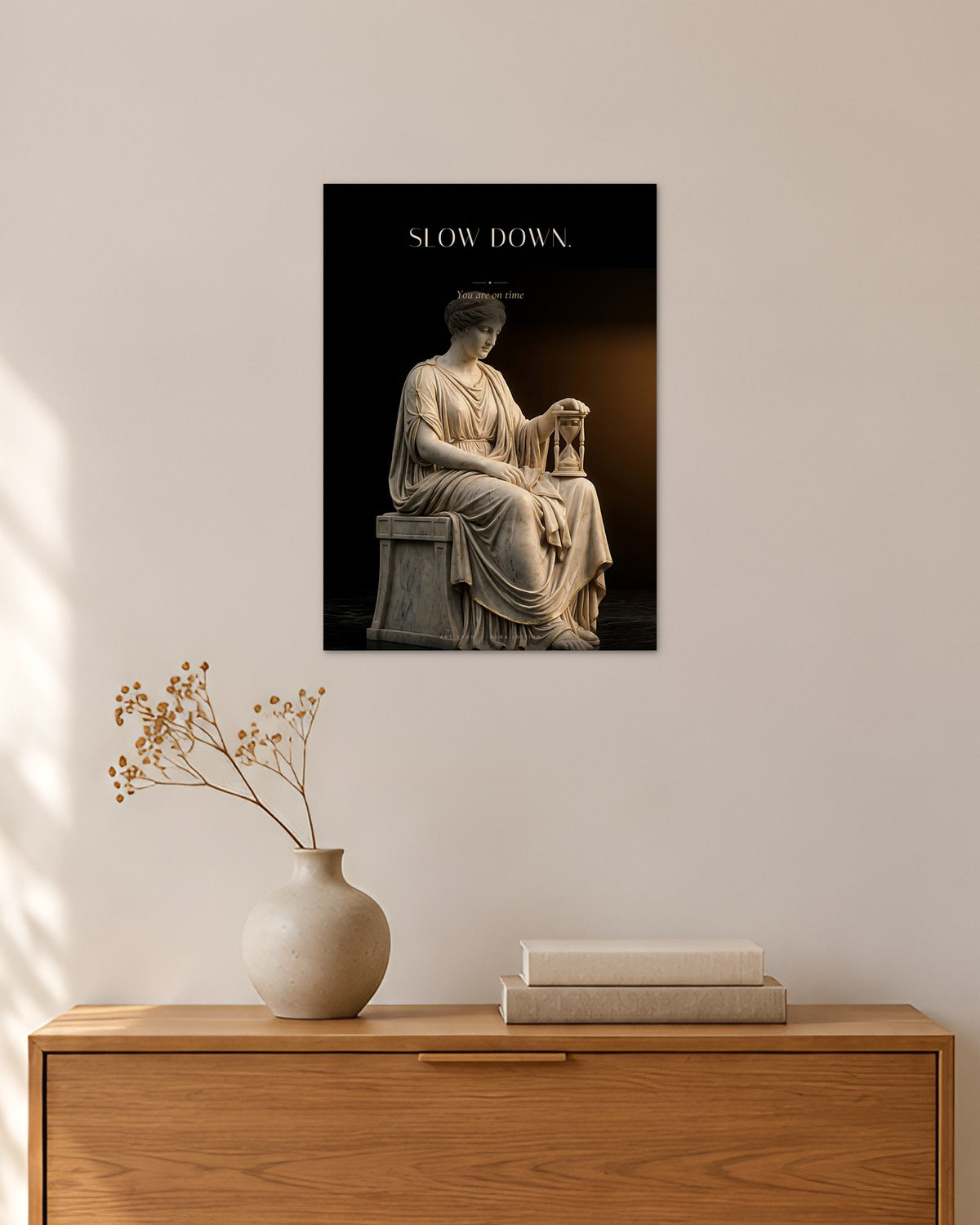 Slow Down – Sanduhr Poster – 30 × 42 cm ohne Rahmen – Raumansicht – Art Bros