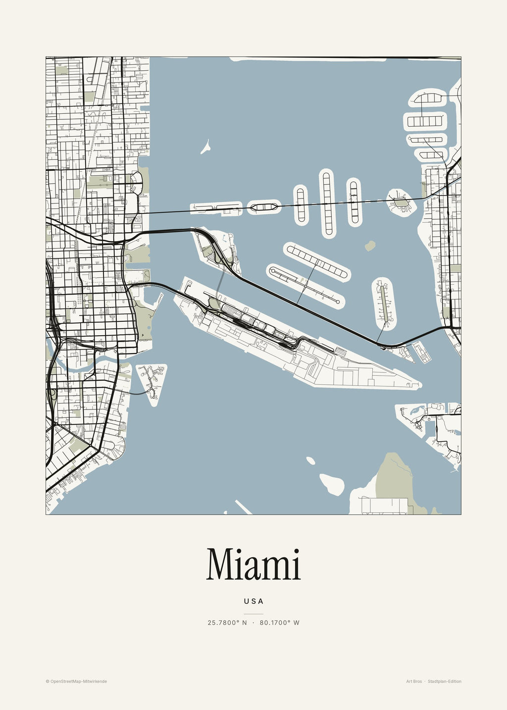 Miami Stadtplan – Wandbild – Art Bros