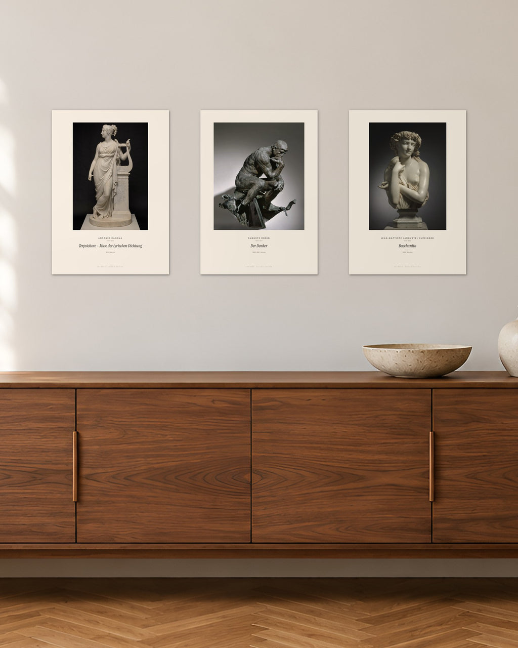 Meisterwerke der Bildhauerei – 3er-Set Wandbilder – 30 × 42 cm ohne Rahmen – Raumansicht – Art Bros