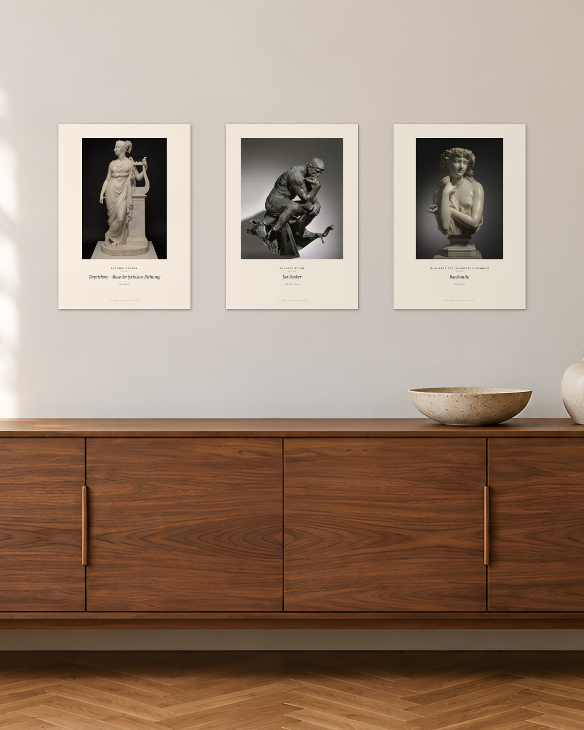 Meisterwerke der Bildhauerei – 3er-Set Wandbilder – 30 × 42 cm ohne Rahmen – Raumansicht – Art Bros
