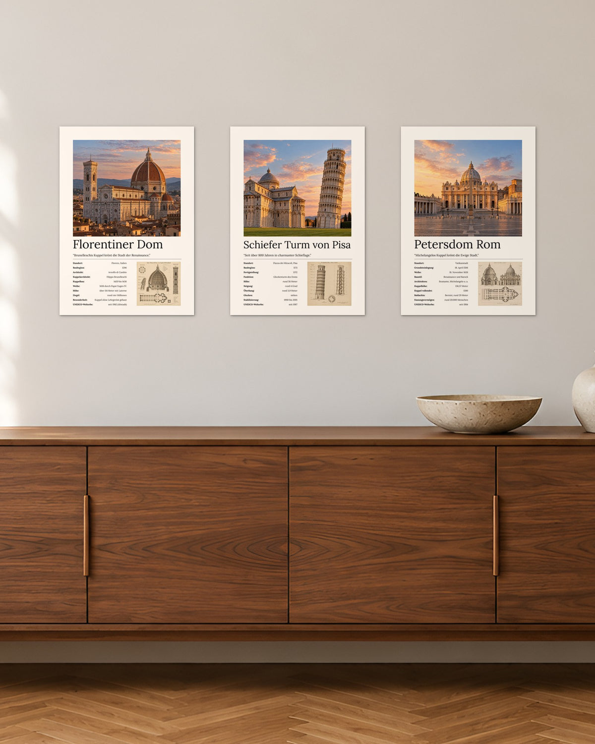Italien Bundle – 3er-Set Wandbilder – 30 × 42 cm ohne Rahmen – Raumansicht – Art Bros