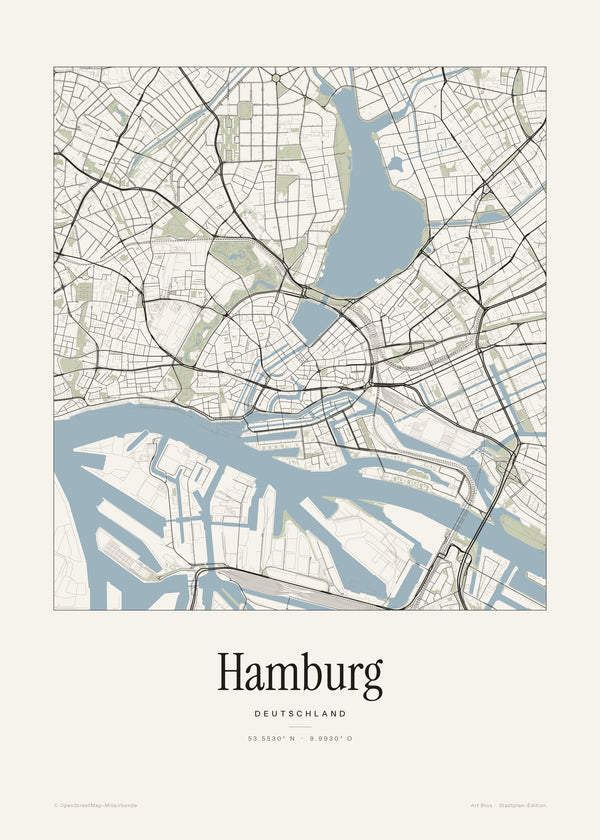 Hamburg Stadtplan – Wandbild – Kunstdruck – Art Bros