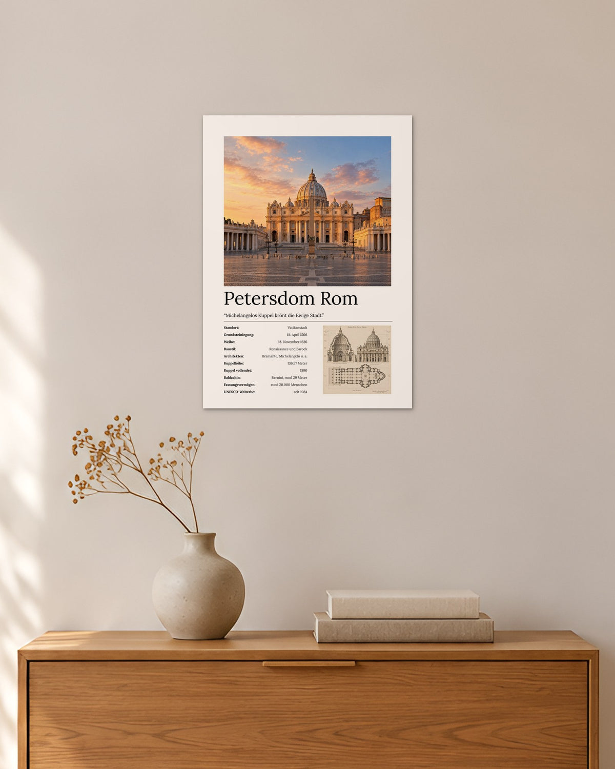 Petersdom Rom Wandbild – 30 × 42 cm ohne Rahmen – Raumansicht – Art Bros
