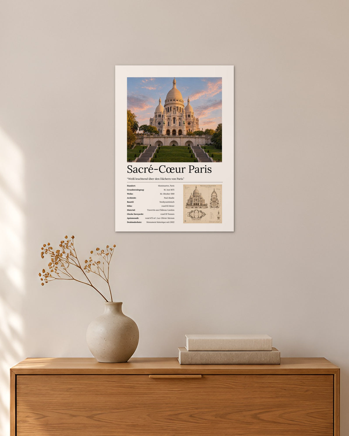 Sacré-Cœur Paris Wandbild – 30 × 42 cm ohne Rahmen – Raumansicht – Art Bros