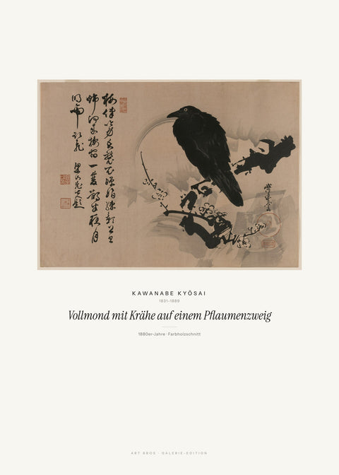 Vollmond mit Krähe auf einem Pflaumenzweig – Kawanabe Kyōsai