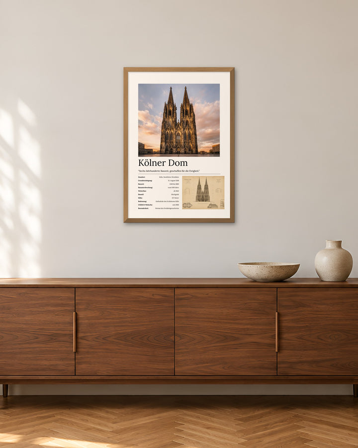 Kölner Dom Wandbild – 50 × 70 cm im Holzrahmen – Raumansicht – Art Bros