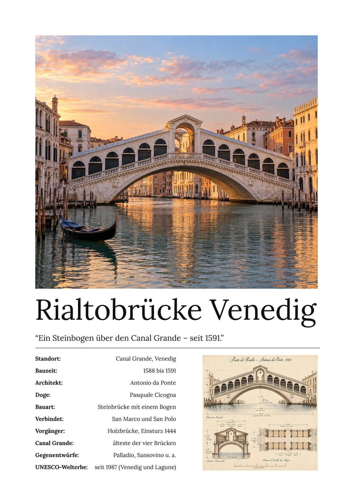 Rialtobrücke Venedig Wandbild – Kunstdruck – Art Bros