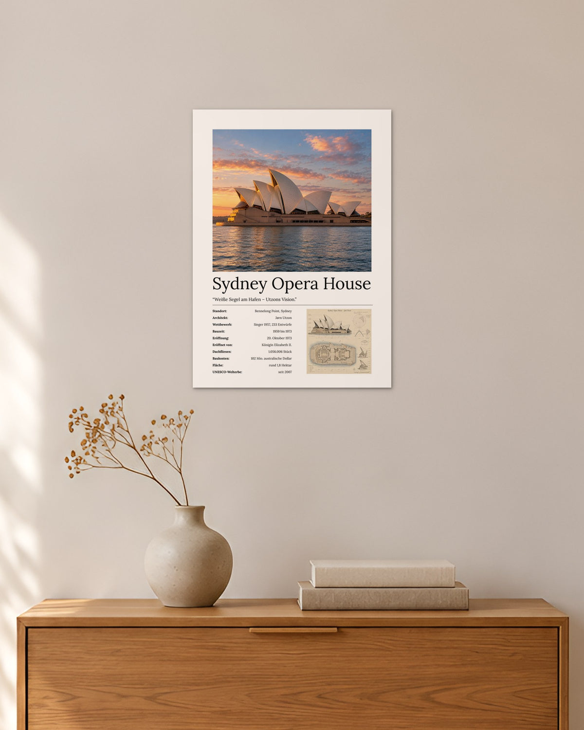 Sydney Opera House Wandbild – 30 × 42 cm ohne Rahmen – Raumansicht – Art Bros